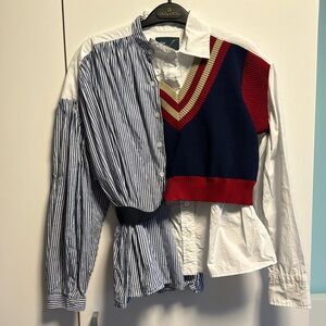 Asymmetrical designed cotton mixed knit shirt